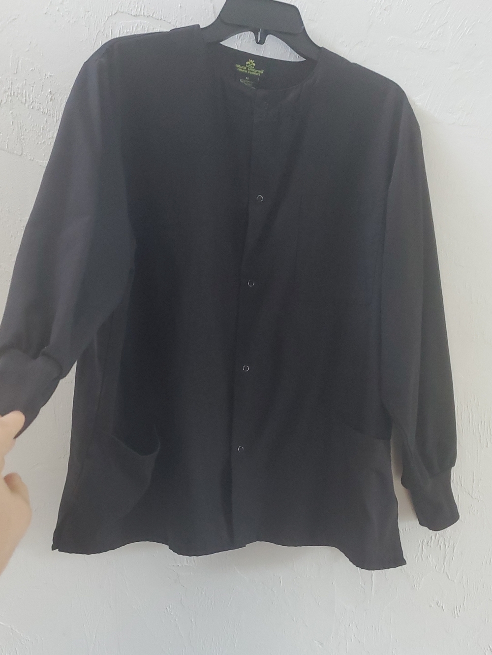 Natural Uniforms Men's / Women's Black Collarless Button Shirt Jacket